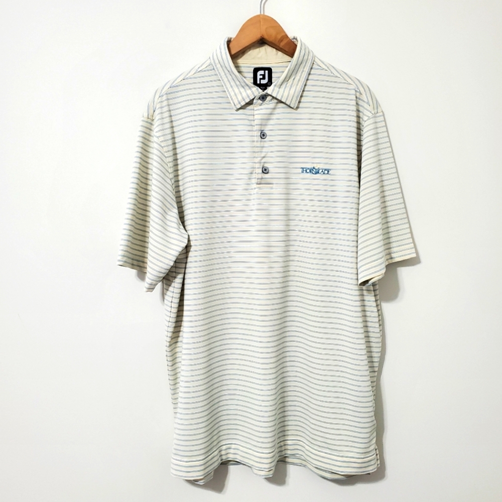 FootJoy Golf Polo Shirt Cream Blue Striped Mens Large